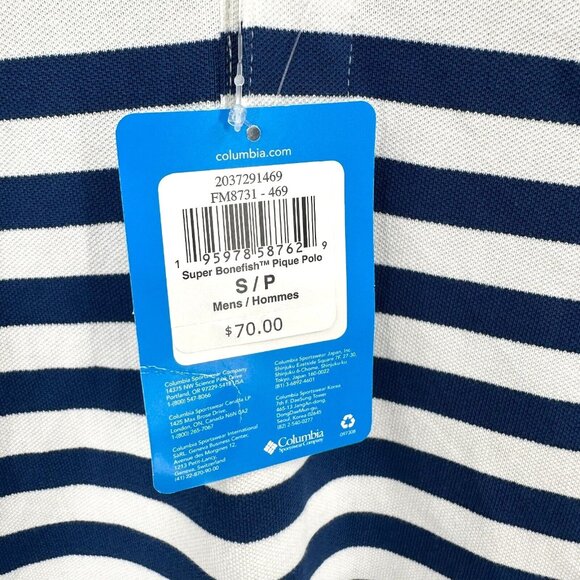 Columbia PFG Men's Super Bonefish Pique Polo Navy Blue sz S NWT Collared Stripe - Picture 4 of 6